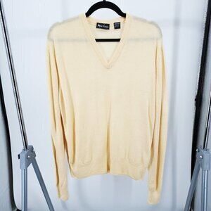 Men's Marc Lewis 100% Merino Wool V-Neck Sweater L Yellow